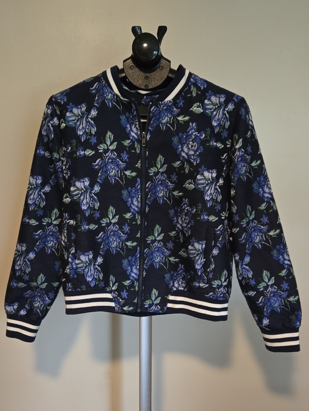BB Dakota Navy Floral Jacket with Blue and Green Blooms